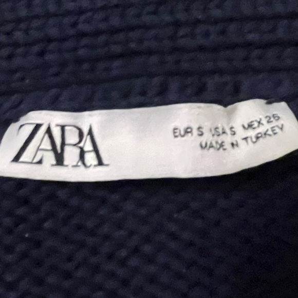 ZARA Cropped Striped Knit Sweater Cardigan Navy White Coastal Grandma Preppy Sml - Picture 5 of 6